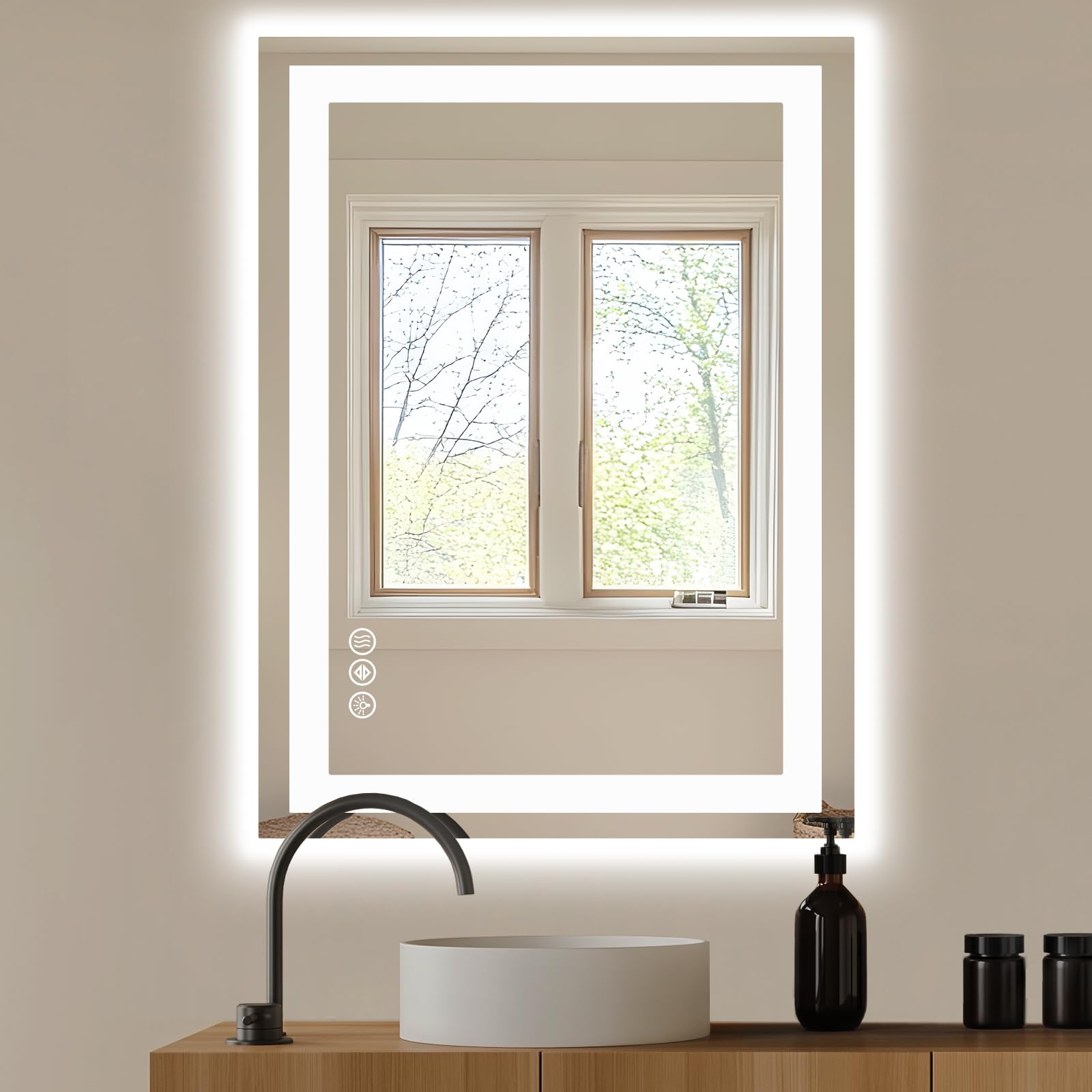 NEWBULIG 28X36 Inch LED Bathroom Wall Mirror with Lights, Light up Vanity Bathroom Mirror for Over Sink, Anti-Fog and Dimmable, Front Light and Backlit, Memory Function, Shatter-Proof, White