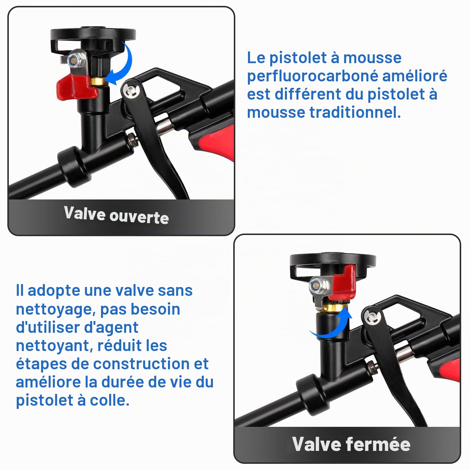 Lot de 2 Pistolets à Mousse Polyuréthane avec Valve - Pas besoin de Nettoyant - Pistolet Doseur en Métal avec Poignée Ergonomique en Plastique - Pour Bricoleurs et Professionnels - Rouge
