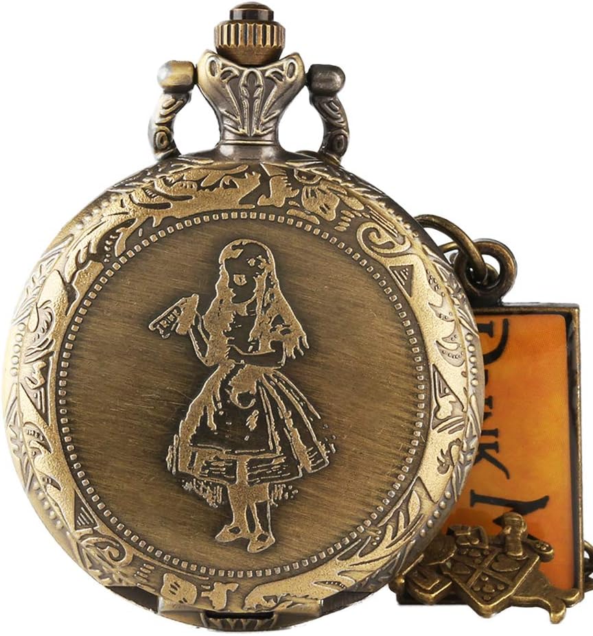 Alice in Wonderland Pocket Watch, Romantic Bronze Poket Watch Alice in Wonderland Cute Watch,Hollow Magie Gifts for Men…