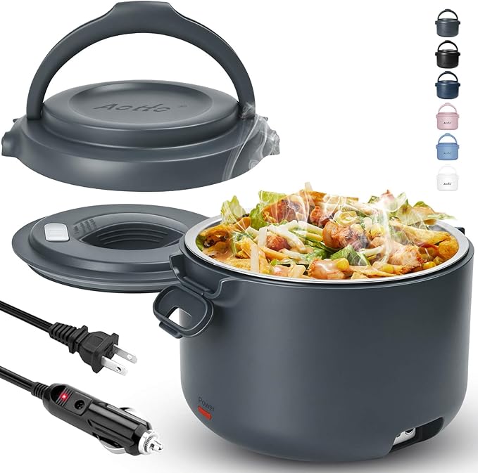 Electric Lunch Box, 32 oz Portable Food Warmer Heater, Lunch Warmer Portable for Work/Office/Car/Travel 12V/24V/110V 3-in-1, Warming Soup & Meal, Spill-Free, Men & Women's Gifts, Black