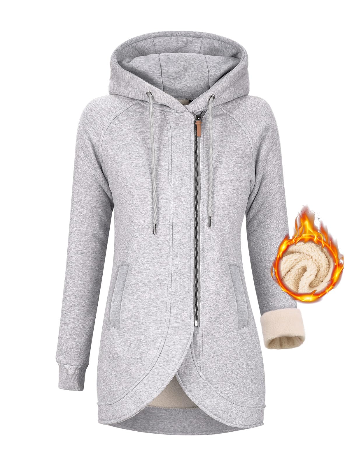 UMIPUBO Felpa Donna con Cappuccio Invernale Felpe con Zip Fodera in Pile Hoodie Sweatshirt a Manica Lunga Caldo Lungo Giacca con Tasche Cotone Termica Cappotto Pullover