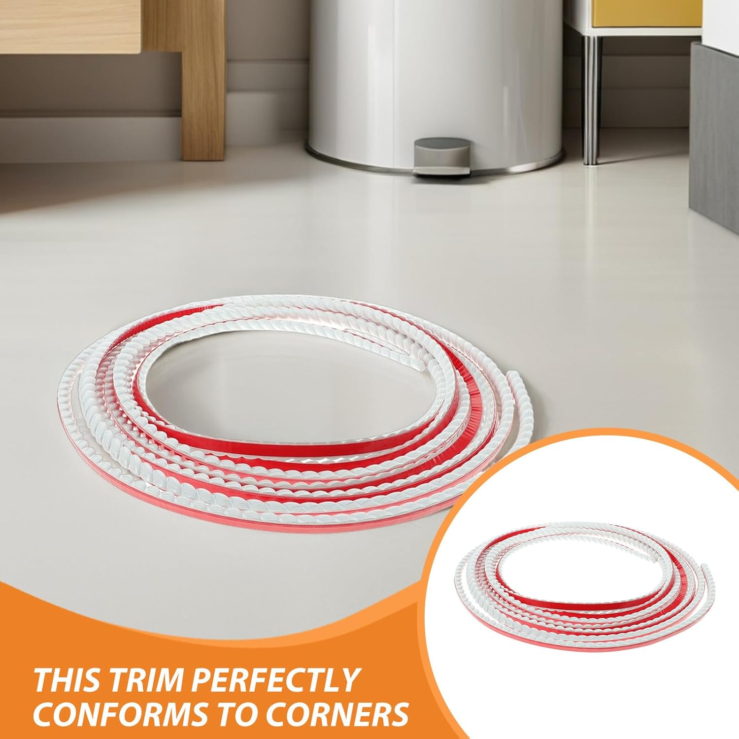 Self-Adhesive Wall Trim Molding Flexible Peel and Stick Border Strip 10mm X 5m White, Decorative Mirror Frame Edge Molding for Bathroom, Kitchen Backsplash, Door and Window Trim, 2