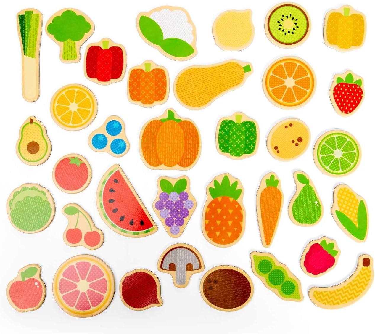 Bigjigs Toys Wooden Fruit & Vegetable Magnets - 35 Piece Fridge Magnet Toy, Magnetic Play Food for Children, Storage Box Included, Age 3+ Year Olds