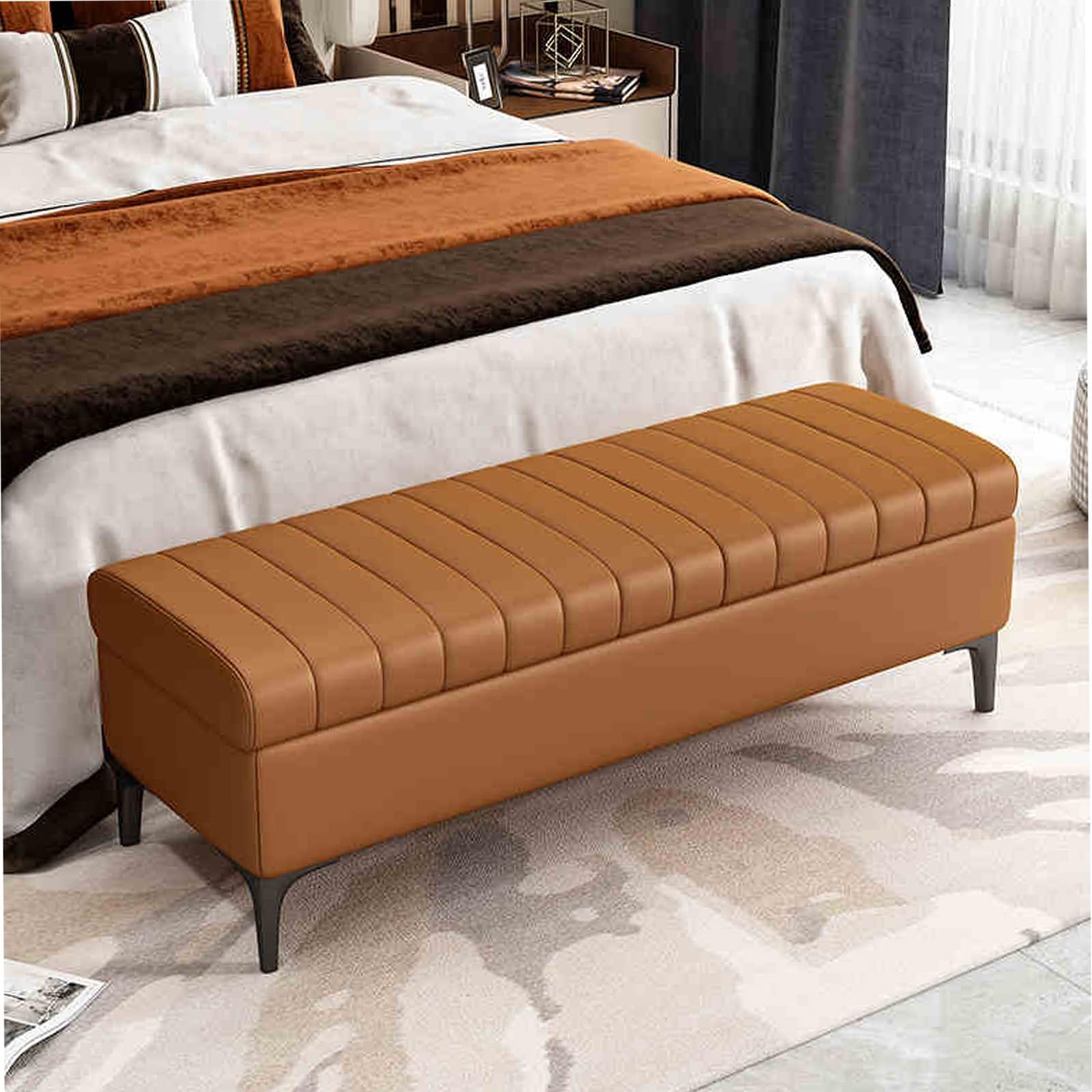 Banc de rangement en cuir ottoman parfait pour embellir l'entrée