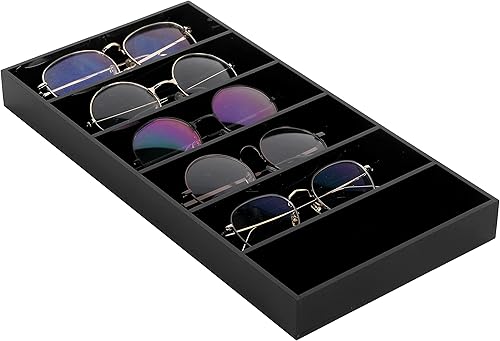 MyGift Organizador de lentes de sol de acrílico negro de alta calidad, bandeja para anteojos con 6 ranuras, organizador de almacenamiento de joyas