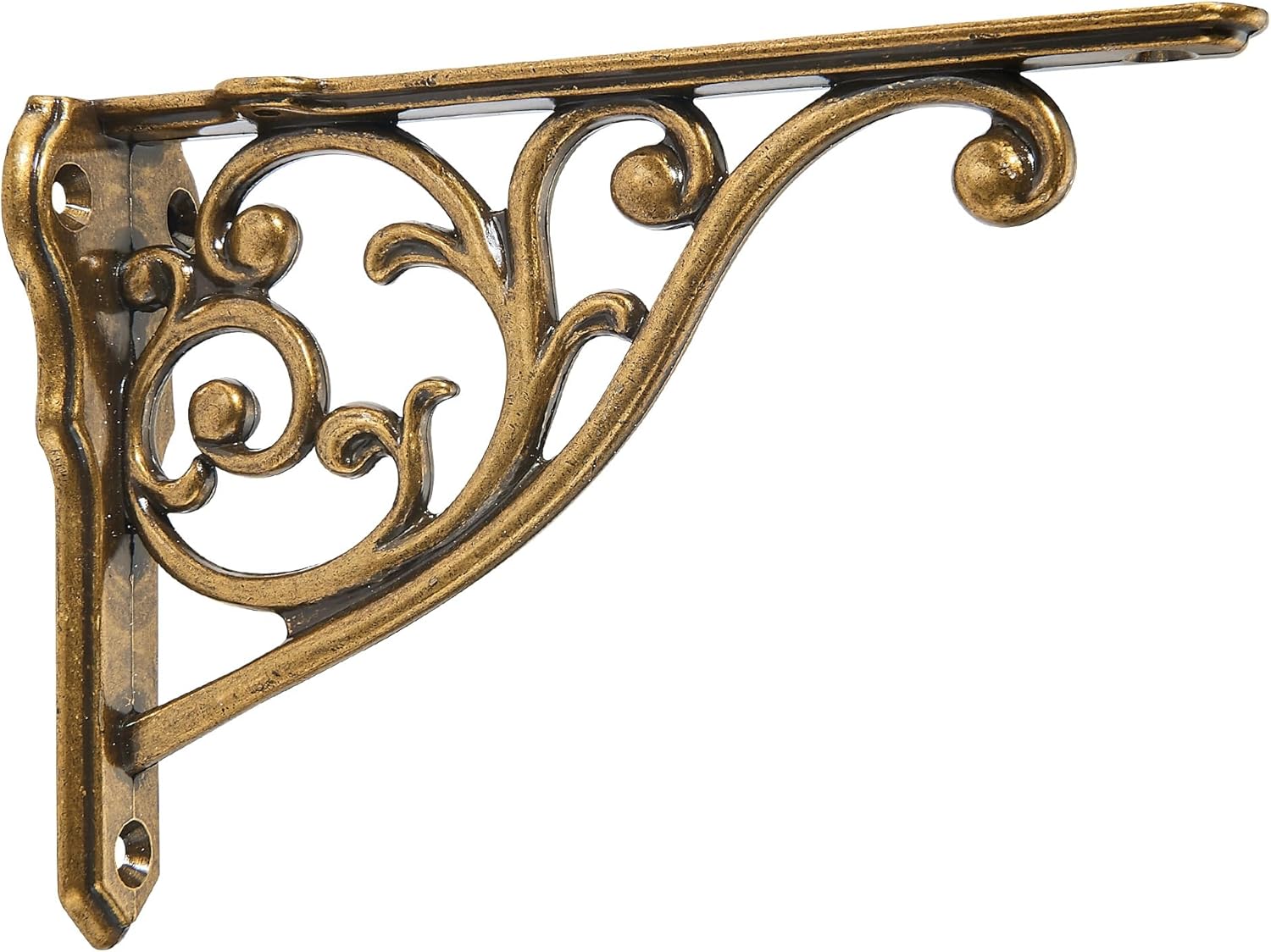 Ornate Decorative Shelf Brackets 8 inch Small Wall Mounted Shelving Bracket 4 Pack Antique Brass Vintage Shelf Bracket Victorian Wall Bracket (4 Antique Brass)