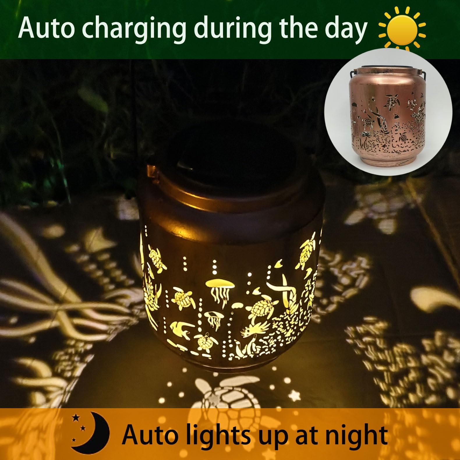 Turtle Solar Lanterns Outdoor Waterproof Hanging,Solar Lights Turtle Gifts for Women Men Metal Decorative Lanterns for Patio,Lawn - Image 3