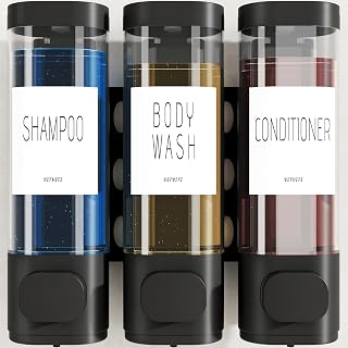 VITVITI 3-Chamber No-Drill Shower Dispenser Wall Mounted - 10.2oz Shampoo Conditioner Body Wash Organizer Black
