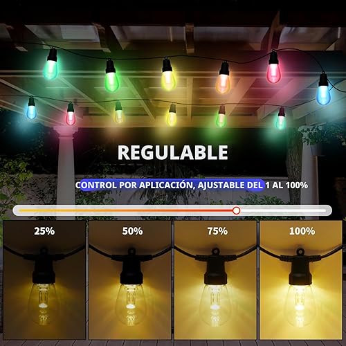 Miniatura 5 de Tira de luces para exteriores de 50 pies, luces para exteriores para patio con 20 bombillas LED RGBW regulables, IP66 impermeable e inastillable