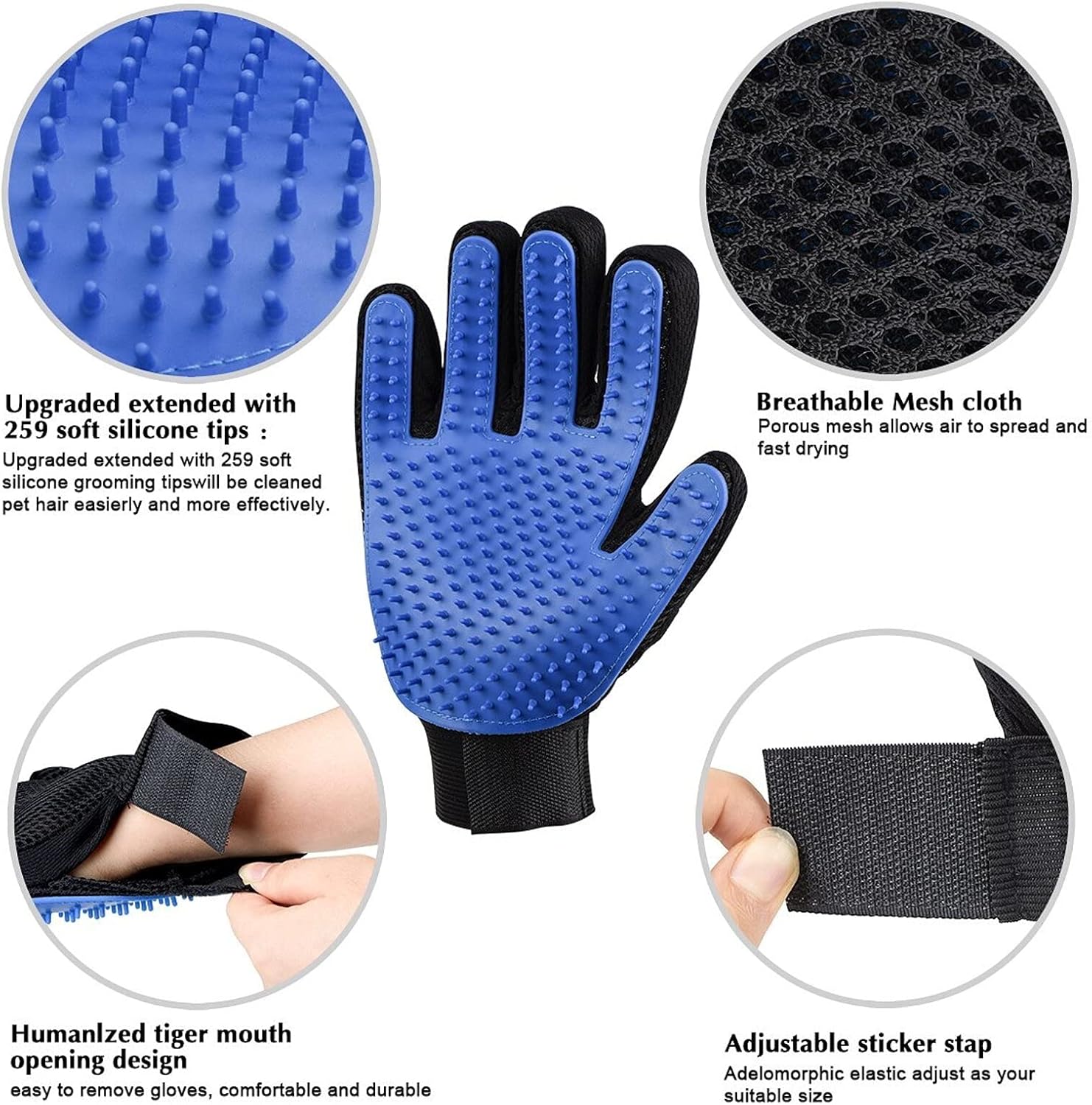 Rexinchen- Upgraded pet Grooming Gloves, Advanced Cleaning Gloves, can Easily and Easily Groom Long, Short/Curly Fur Cats, Dogs, Rabbits and Horses- 1 Pair : Pet Supplies