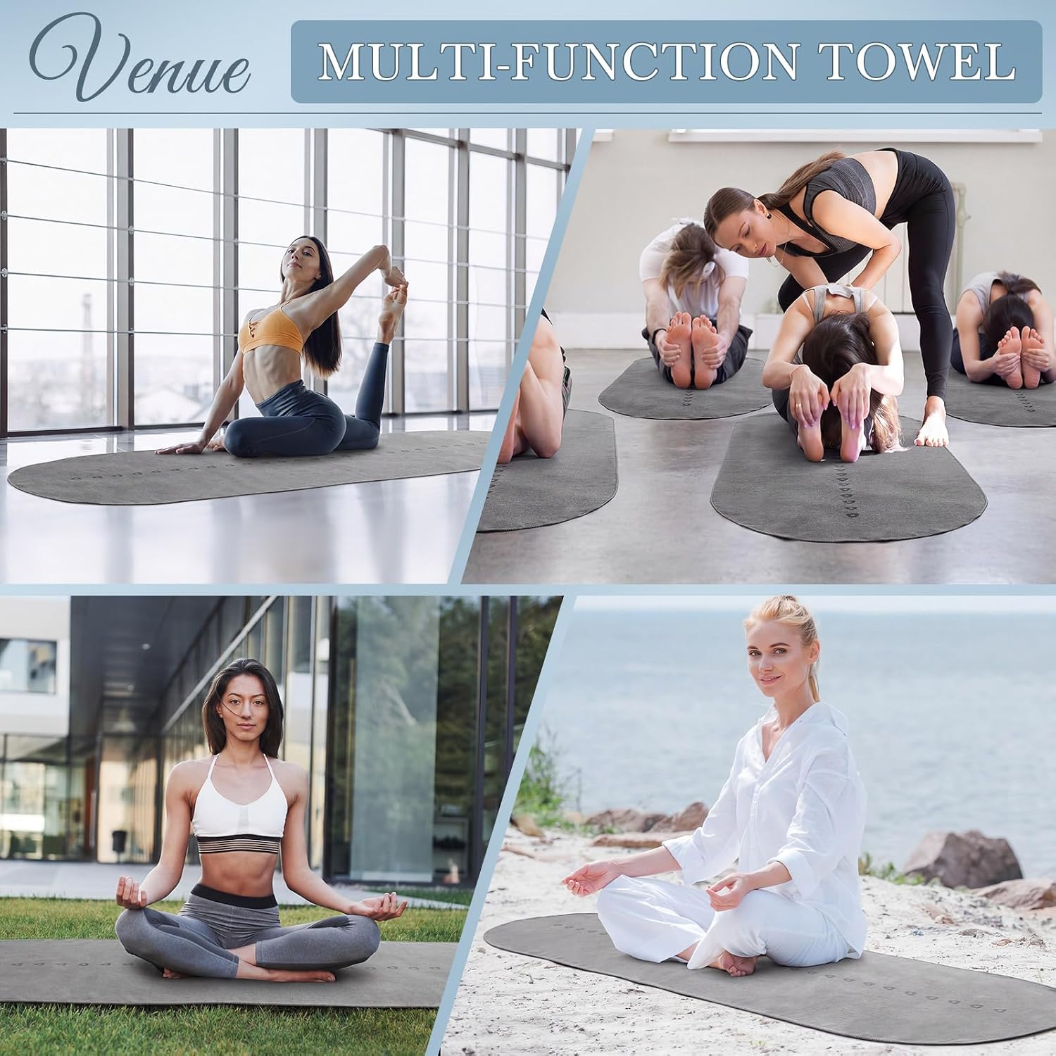 Irenare Non Slip Hot Yoga Towel, 71 x 26 in Microfiber Mat Cover | Microfiber yoga mat towel, silicone grip backing, sweat absorbent, quick dry, storage strap, for hot yoga and Pilates