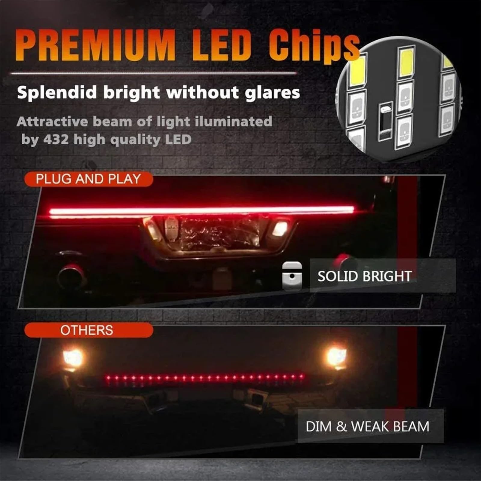 Derde remlichten 49/60-calowy pasek świetlny LED na tylną klapę ciężarówki z lampą kierunkowskazu hamulca wstecznego pasującą do SUV-a Ford Pickup(150cm-60inch,Four rows)