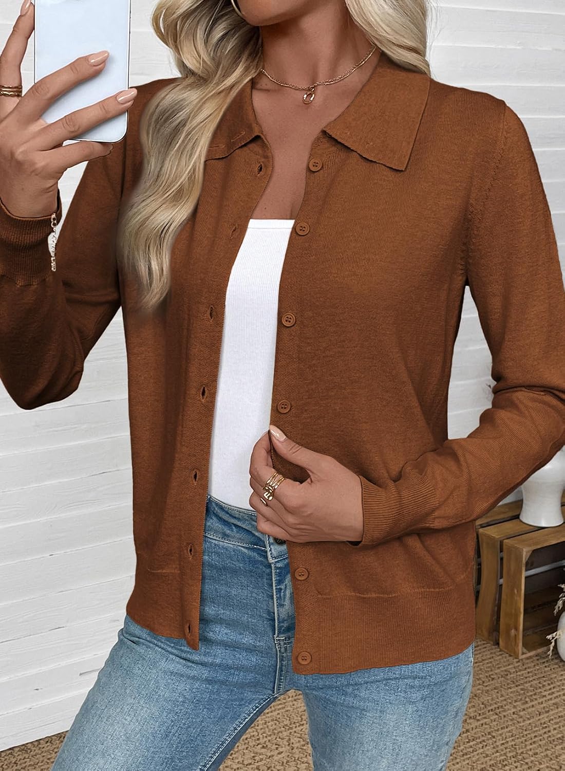 EVALESS Cardigan Sweaters for Women Wool Blend Lightweight Trendy Long Sleeve Lapel Collar Button Down Sweater Cardigans thumbnail