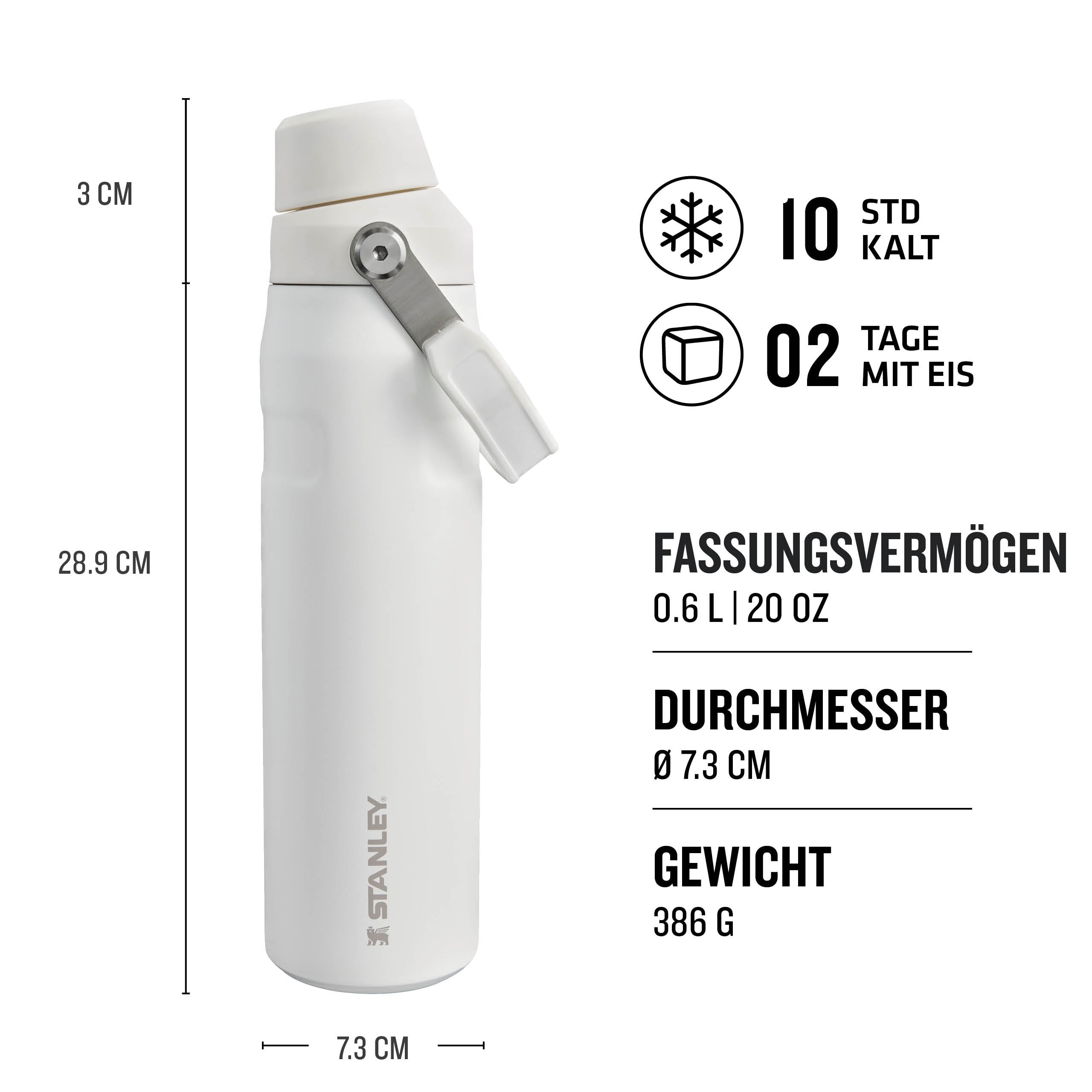 STANLEY 1913 Iceflow Fast Flow Trinkflasche Sport 0.6L - Frost | Kühlt 10 Std. - Auslaufsicher - BPA-frei - Spülmaschinenfest