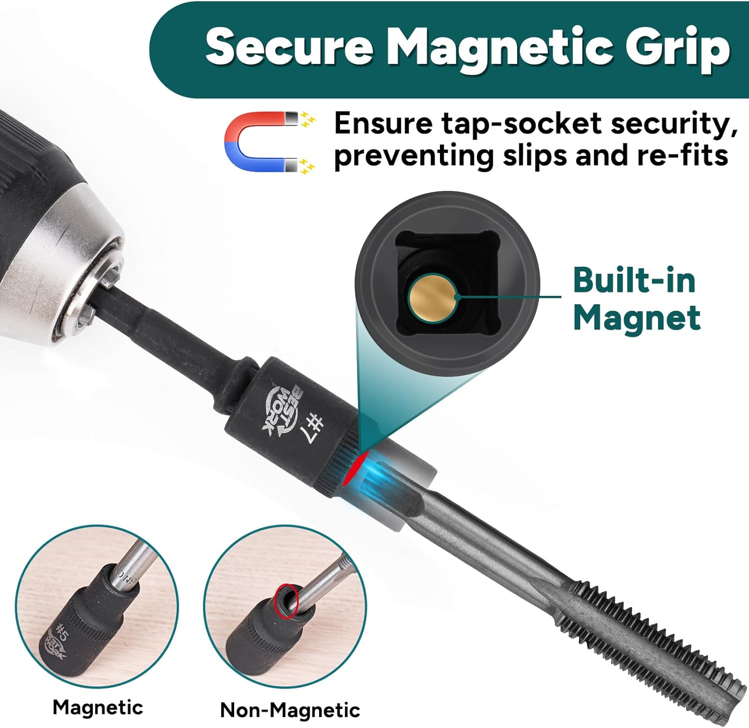 12pcs Magnetic Tap Socket Set, 1/4", 3/8" Square Drive Tap Handle Tool