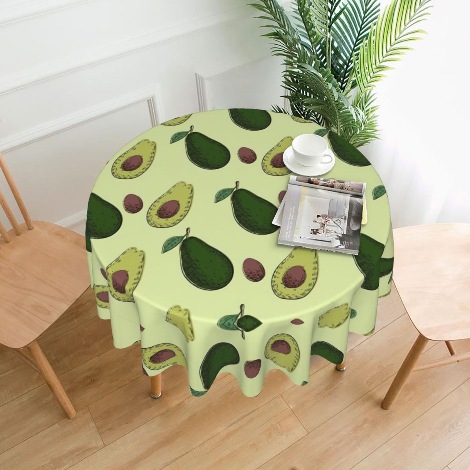 SDEGTHO Avocado Fruit Print Modern Retro Round Tablecloth 60in Polyester Fabric Cover for Party Dining Table Washable