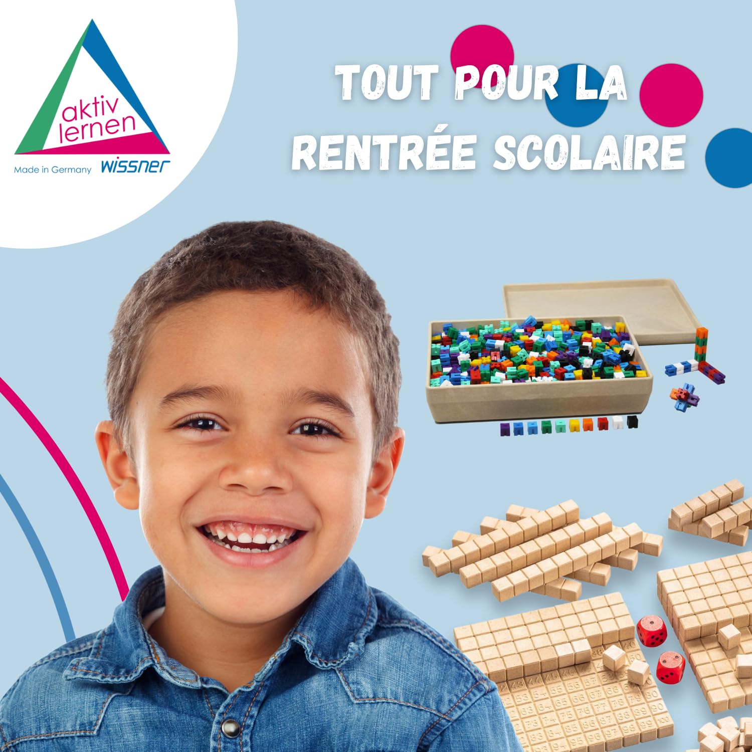 Wissner® Apprendre activement - Cubes à Poids emboîtables en 10 Couleurs (1000 pièces) - RE-Plastic