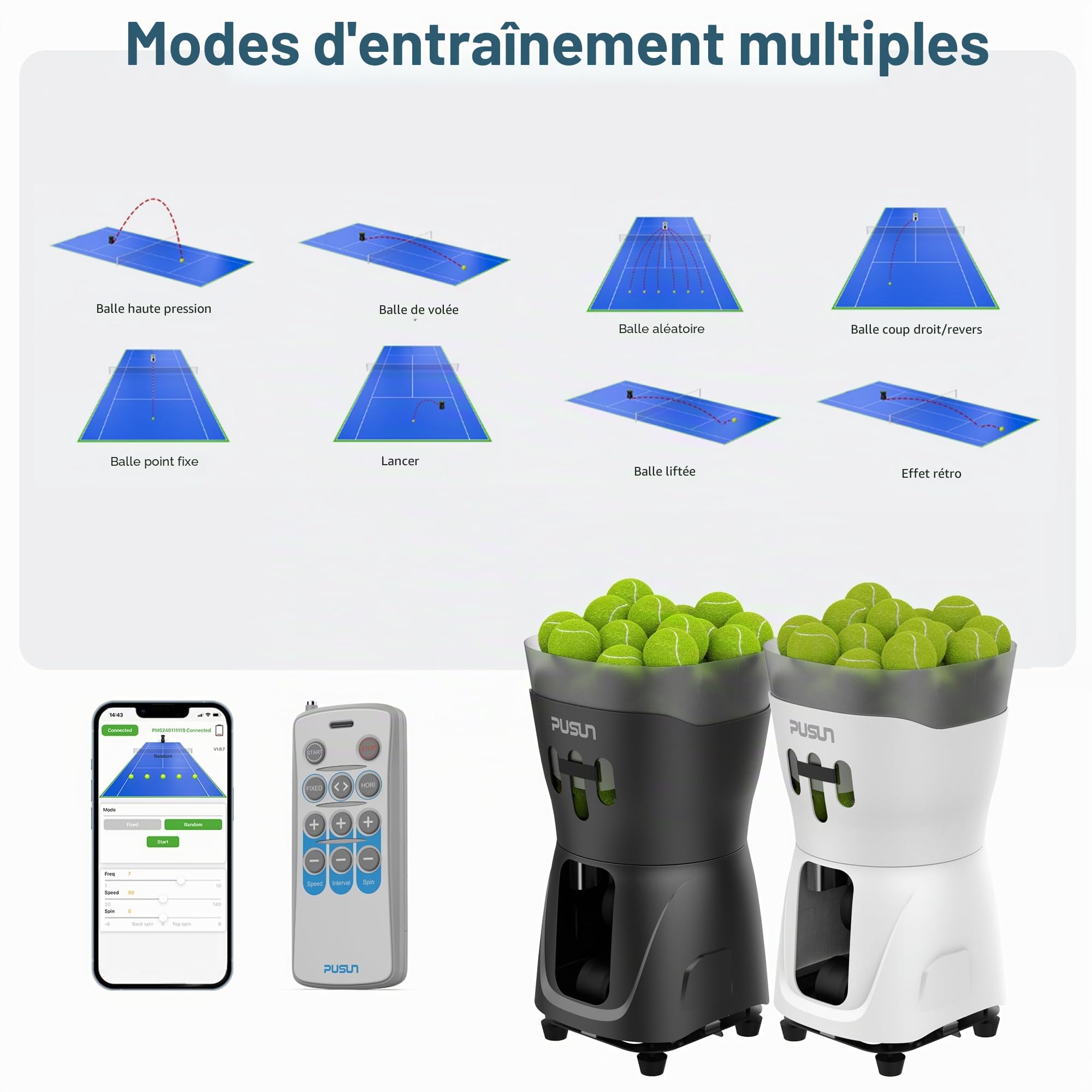 PT-Mini Pro Lance-balles Compact pour Tennis & Padel | Contrôle Intelligent, Vitesses & Effets réglables, Design Portable — idéal pour entraînement Mobile et précis à Domicile