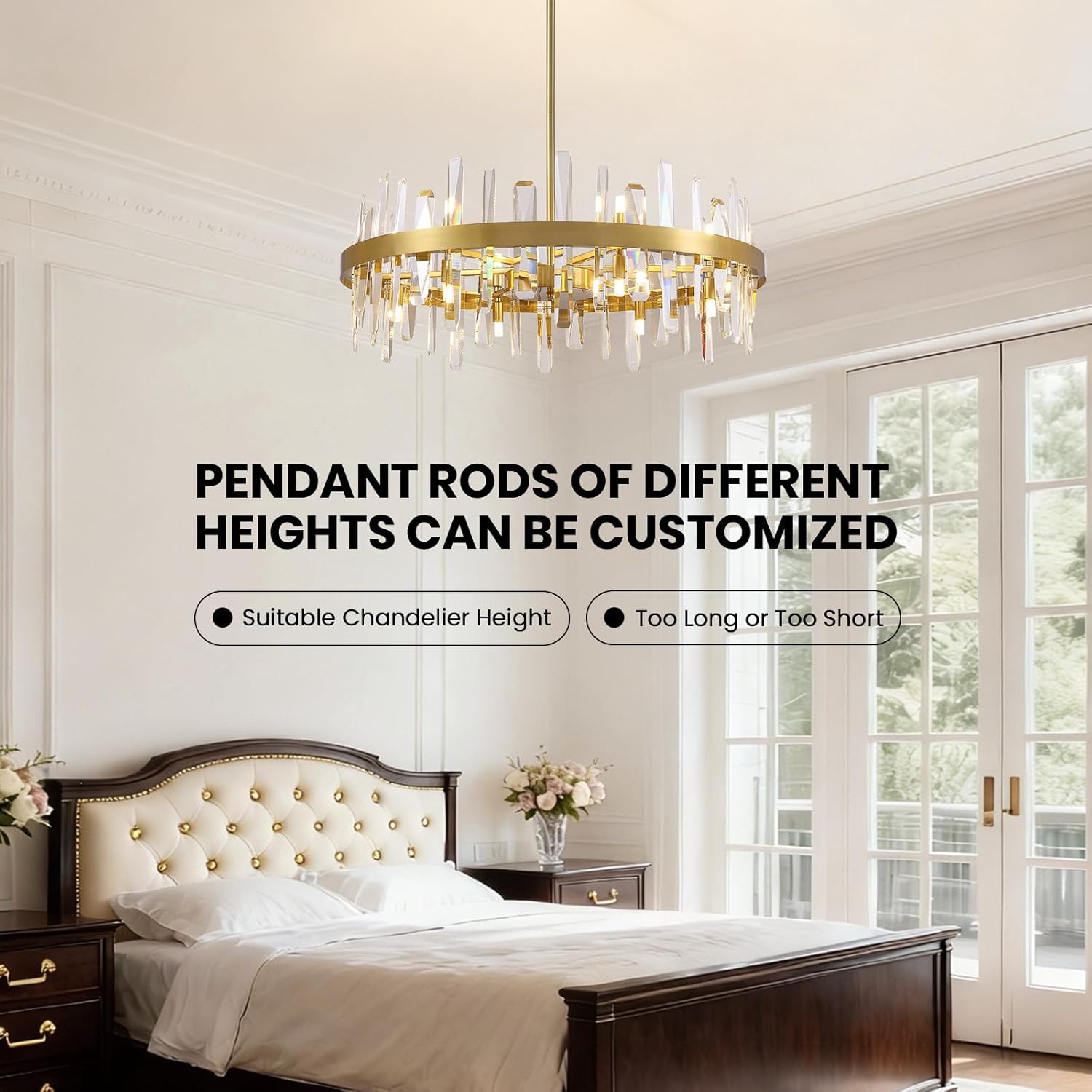 Modern Crystal Chandeliers Large for Dining Room, 12 Lights Round Chandelier 2-Tier Light Fixture Ceiling Hanging Lighting for Living Room Kitchen Island Entryway Foyer (31.5'')