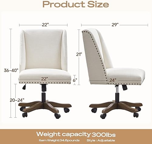 Miniatura 2 de Silla de oficina tapizada sin brazos con patas de madera, moderna y ajustable con tiras cruzadas, silla de escritorio para oficina en casa, sin