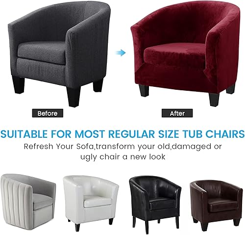 Miniatura 7 de MIFXIN 2 fundas de terciopelo para silla de bañera con funda de cojín, fundas elásticas suaves para silla de club, sillón, protector de muebles para