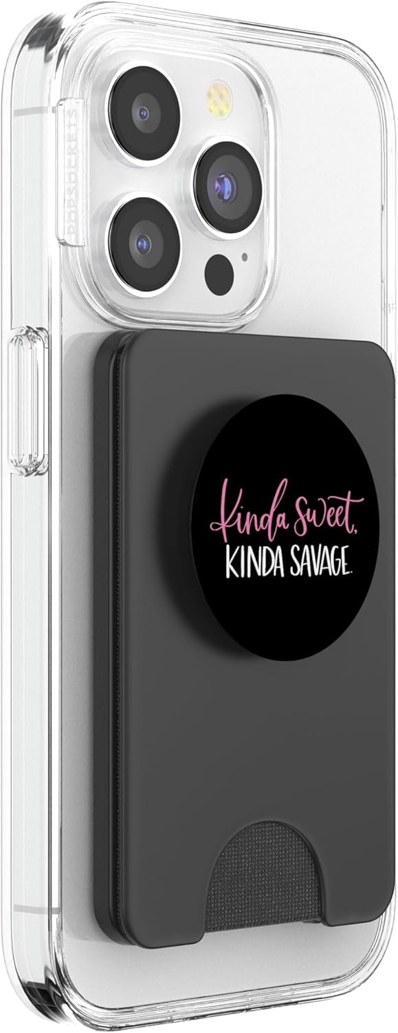 Kinda Sweet Kinda Savage Funny Women Sarcasm Girl Teen Pink PopSockets PopWallet for MagSafe