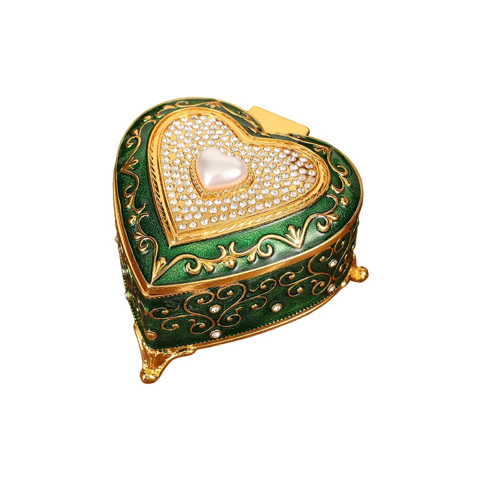 Crystal Lid Jewelry Box, Heart-Shaped Zinc Alloy Trinket Box for Earring and Pendant Vanity Storage At Home Display Heart Shaped Jewelry Trinket Small Earring Pendant Storage Vanity Dresser Tabletop