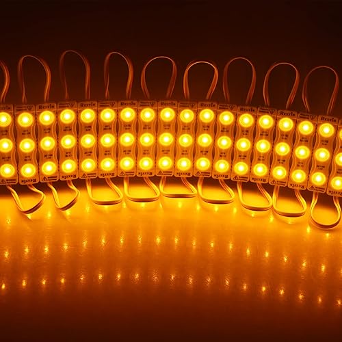 Miniatura 6 de REXTiN 100 luces LED superbrillantes, 100 unidades, 110 V, 2835, 3 módulos LED, color amarillo, 1.5 W, impermeable, luz decorativa para letreros