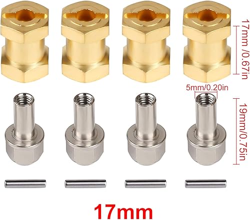 Miniatura 2 de INJORA Hub hexagonal RC de 0.472 in, ruedas de latón, extensión de cubo hexagonal, adaptador de unidad hexagonal para 110 RC Crawler Axial SCX10