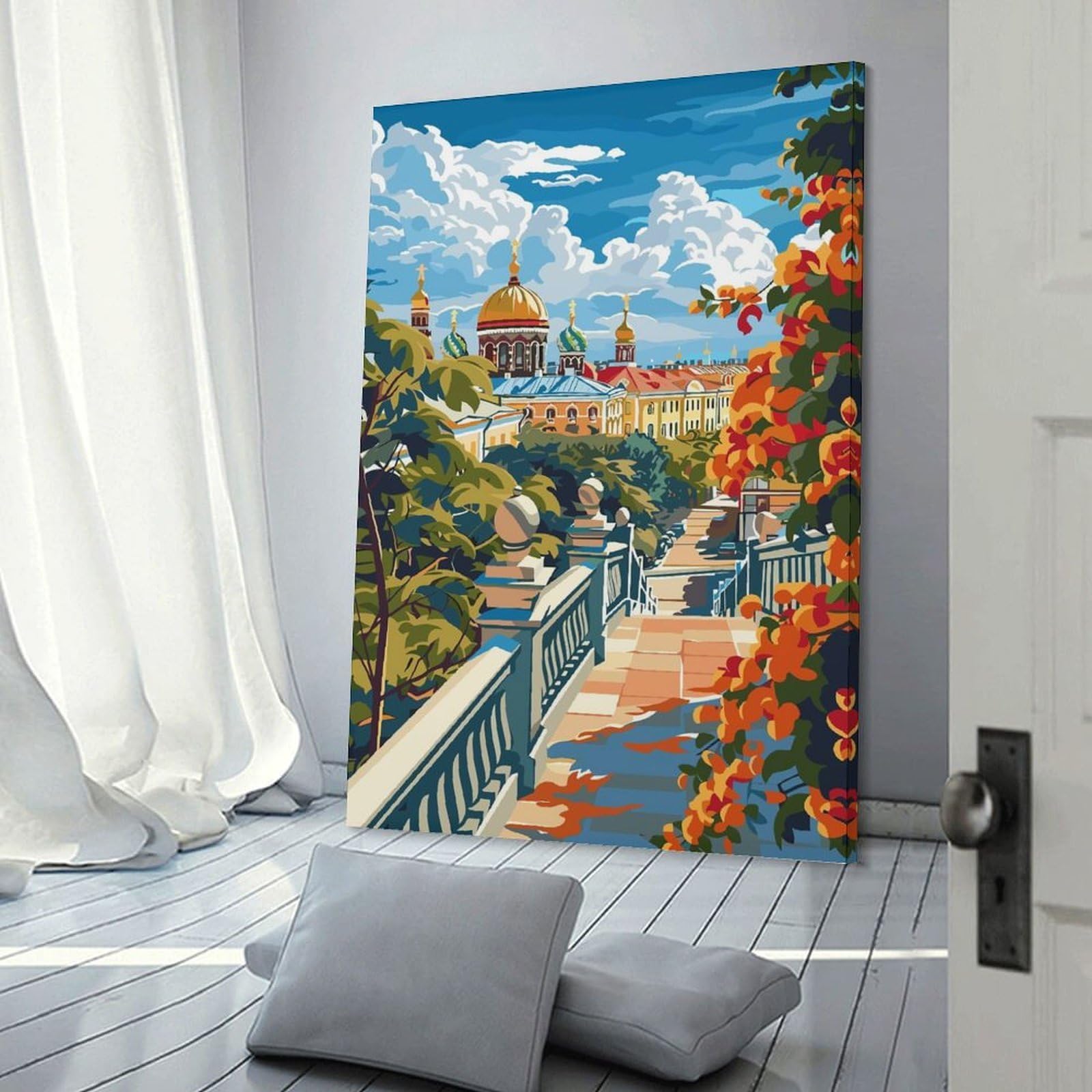 Junmoney Cityscape with Cathedral And Autumn Foliage Room Decor Wall Art, 20x30inch(50x75cm), for Living Room, Lounge Or Sitting Room, A Home Accent with Warm Character