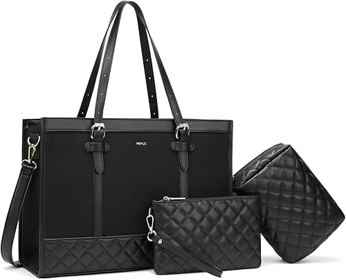Miniatura 9 de Keyli 3 piezas Bolsa para Laptop para Mujeres, 15.6 Pulgadas Bolsa de Lona Tote Bolsas de Trabajo Grandes Maletín de Computadora de Negocios Bolso
