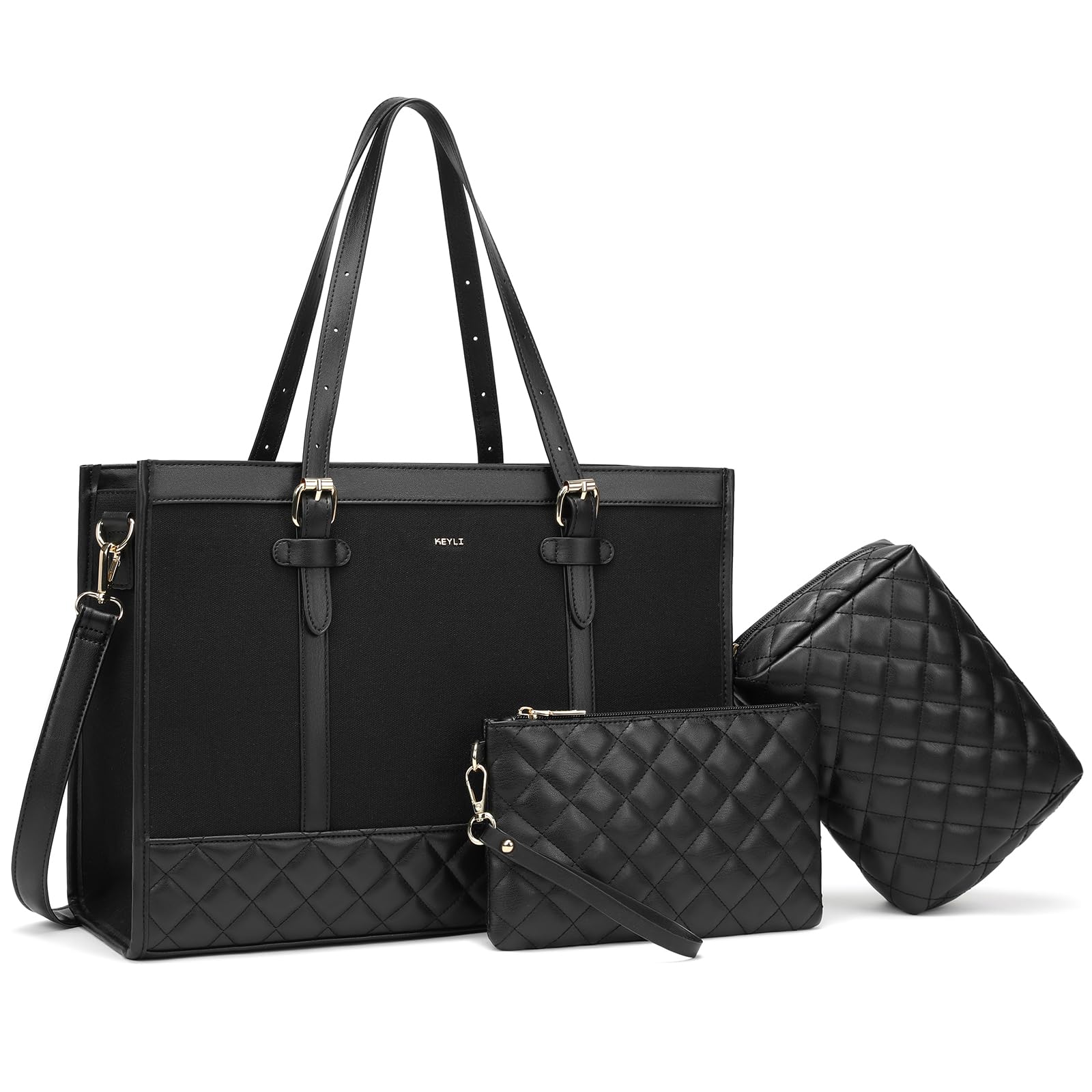 Keyli 3pcs Laptop Bag for Women,15.6 Inch Canvas Tote Bag Work Bags Large Business Computer Briefcase Shoulder Handbag Purse