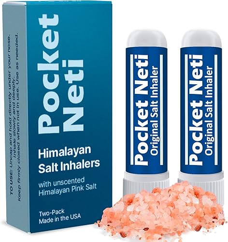 Basic Vigor Pocket Neti - Inhalador de tubo de sal del Himalaya (sin aroma, sin aceites esenciales), paquete de 2 unidades de terapia de sal portátil