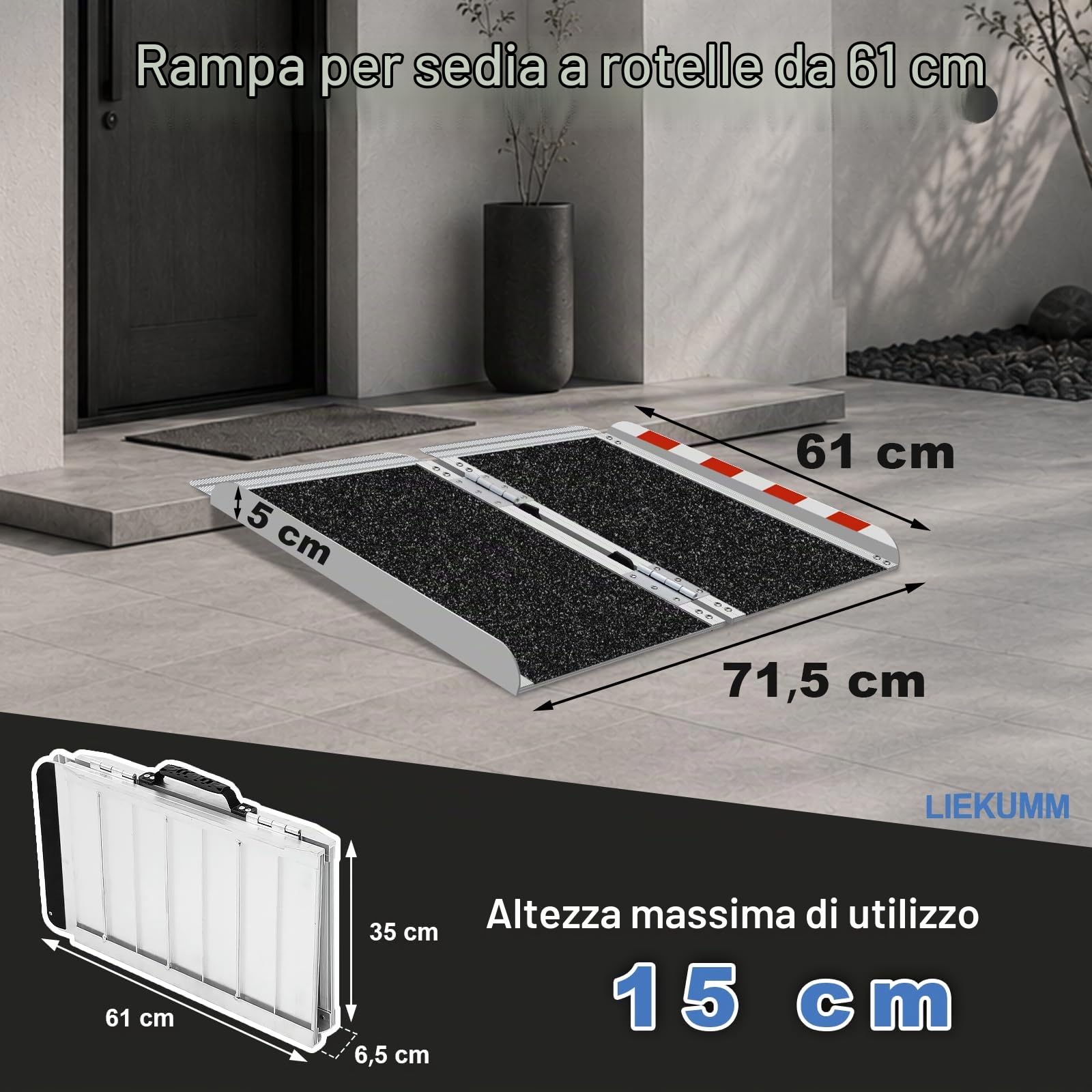 LIEKUMM, MR607WL-2, Rampa per sedia a rotelle, 61 x 72 cm, con superficie antiscivolo, in alluminio, portatile, per sedia a rotelle, casa, gradini
