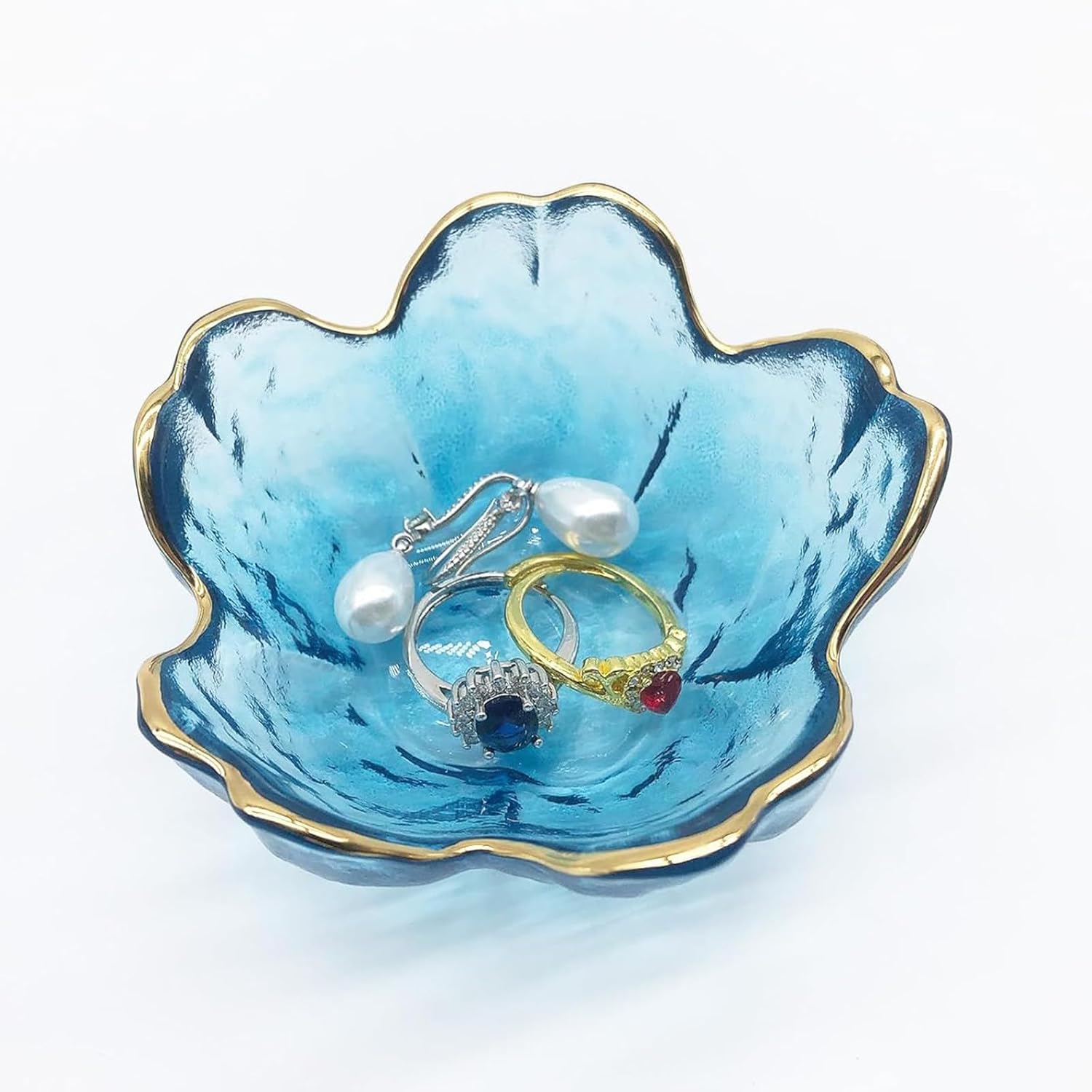Small Ring Dishes for Women, Glass Jewelry Dish, Crystal Ring Holder Dish Trinket Bowl, Flower Jewelry Holder Dish, Nightstand Decor Jewlery Plate, Jewelry Bowl Dish for Rings, Keys, Gift