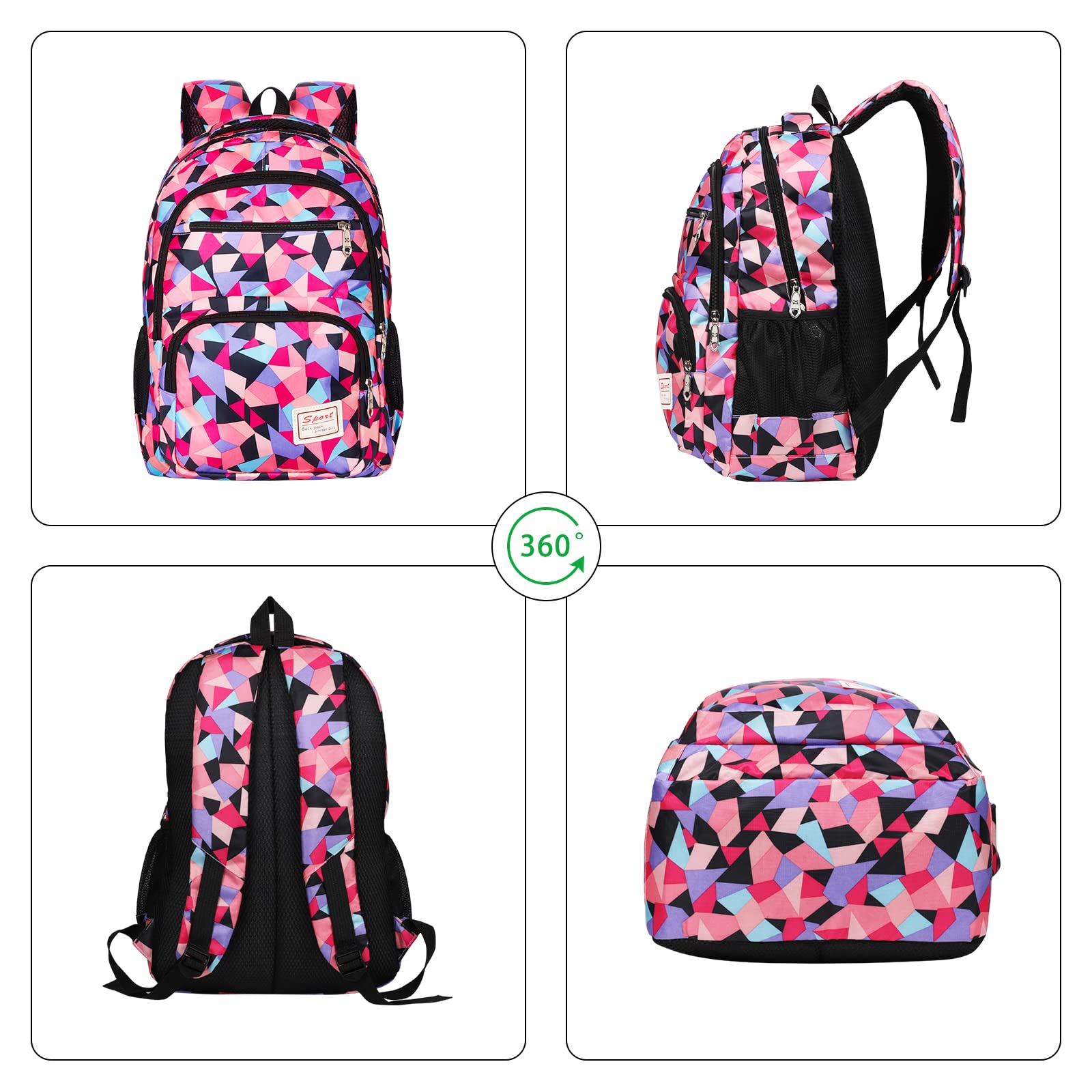 Mochila Escolar Infantil para Niña Niño, 3 Piezas Mochilas Escolares Adolescentes Set, Backpack Mochila Colegio Impermeable con Bolsa de Almuerzo y Estuche para Lápices, Morado