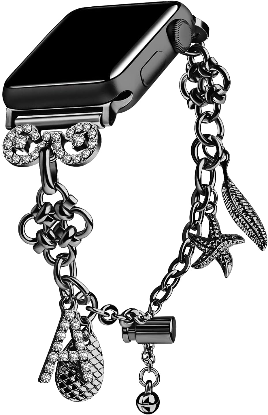 Bling Band Compatible with Apple Watch Ultra iWatch Series 8 7 6 5 4 3 2 1 SE 49mm 45mm 44mm 42mm 38mm 40mm 41mm for Women Girls, Cute Dressy Stretchy Luxury Rhinestone Metal Bracelet Charms