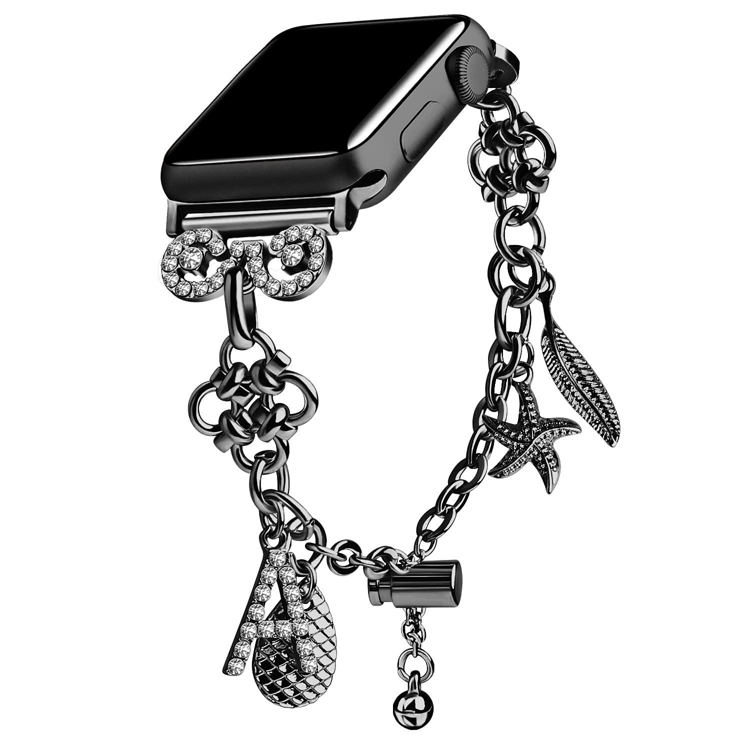 Vikoros Bands Compatible with Apple Watch Band 38mm 40mm 42mm 44mm SE iWatch Series 6 5 4 3 2 1, Women's Jewelry Metal Bracelet Strap Bling Charms Adjustable