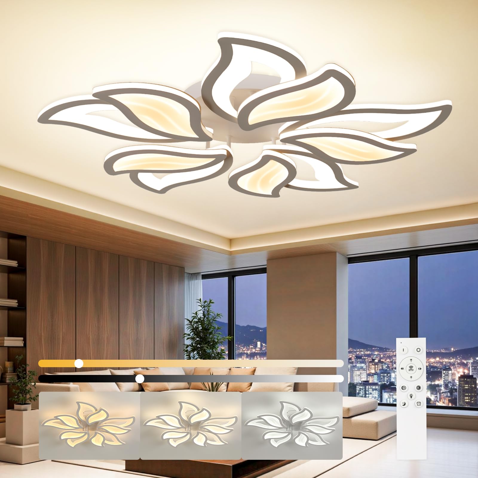 OTREN LED Deckenleuchte Wohnzimmer 70cm,Modern Deckenlampe Blume, 3000–6500 K dimmbar, mit Fernbedienung, Timer, Nachtlicht & Memory, für Schlafzimmer und Jugendzimmer