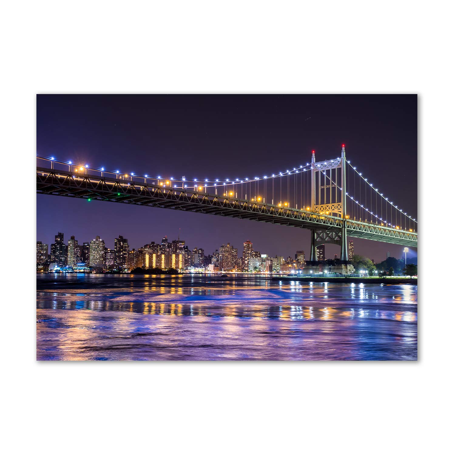 Tableau acrylique violet pour illuminer un salon sombre avec le pont de New York