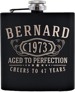Custom Engraved Birthday 6oz Black Stainless Hip Flask Name Gifts for Men
