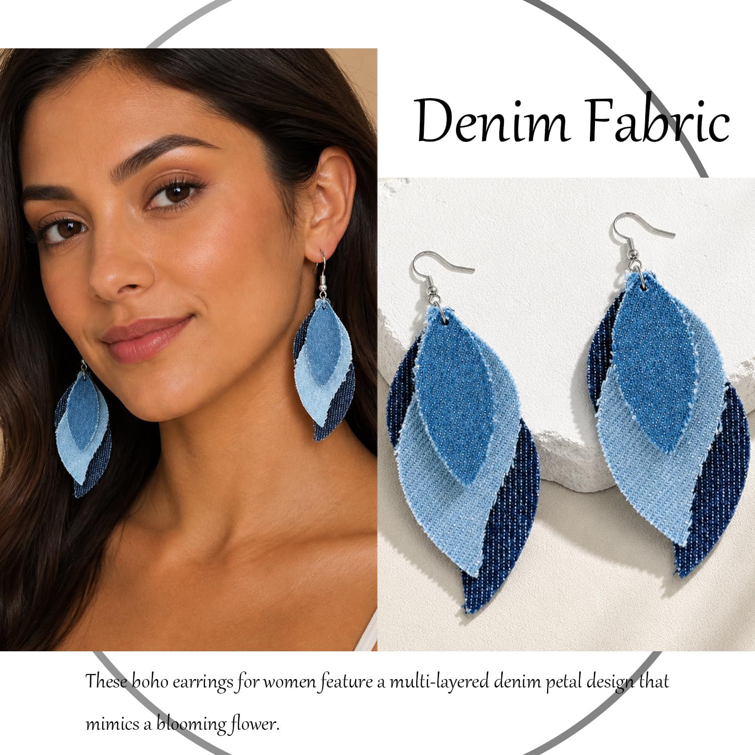 Blue Jean Denim Earrings Boho Cowgirl Earrings for Women image 4