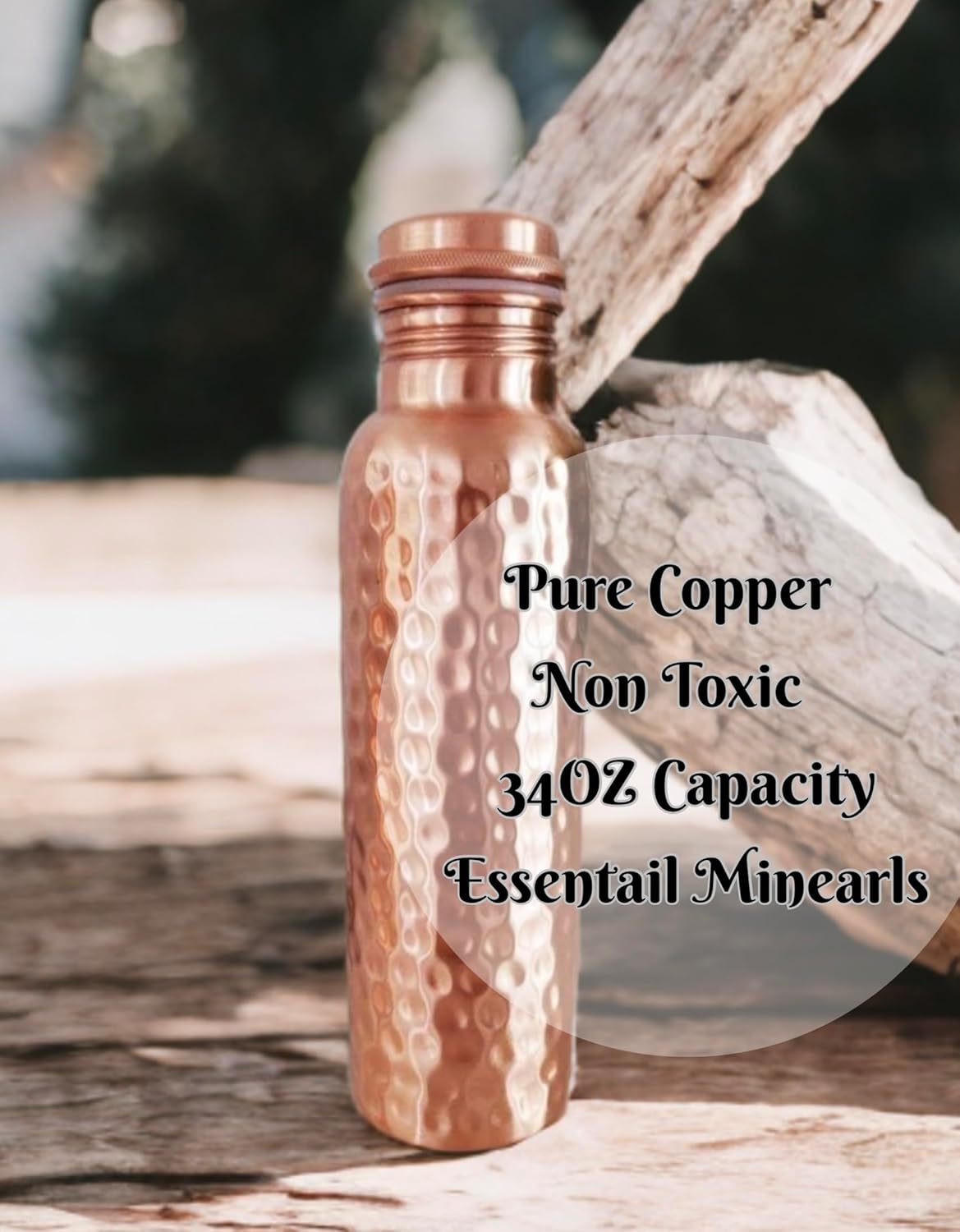 100% Pure Copper Water Bottle For Drinking Water – 34oz Ayurvedic Leak-Proof Copper Bottle | Handmade Hammered Design | BPA-Free, Eco-Friendly, Made in India |