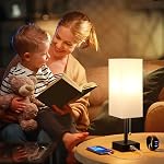 Bedside Table Lamp Set of 2-3 Color Temperatures Bedroom Lamps with Bulbs, Pull Chain Nightstand Lamp with USB A+C Charging Ports