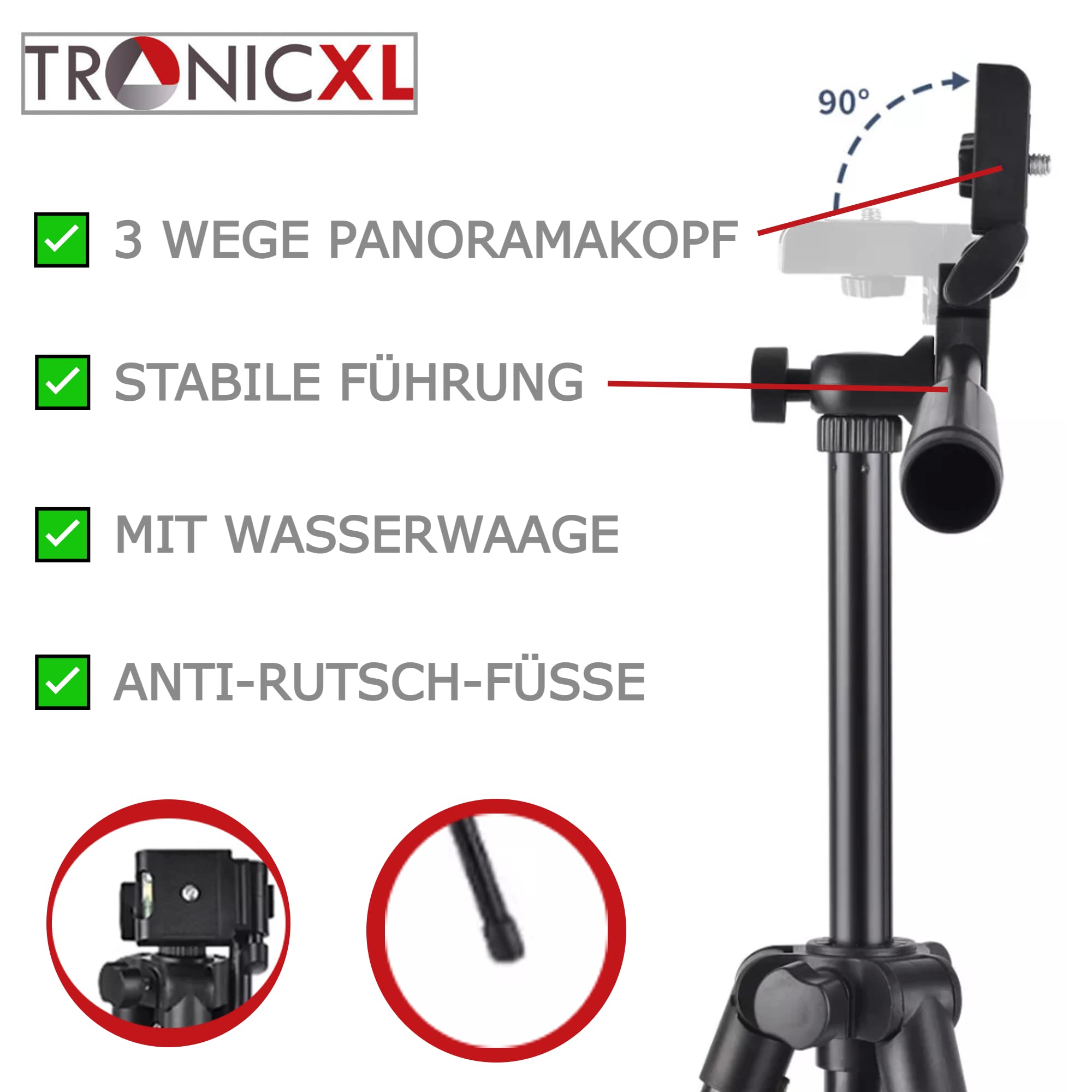 TronicXL 30-63cm Schießstock Zielstock Pirschstock I Stativ + Auflage für Objektiv I Gewehr Gewehrauflage Tripod Dreibein Gewehre Waffen Ständer Gewehrstativ Jäger Paintball Zubehör 60cm