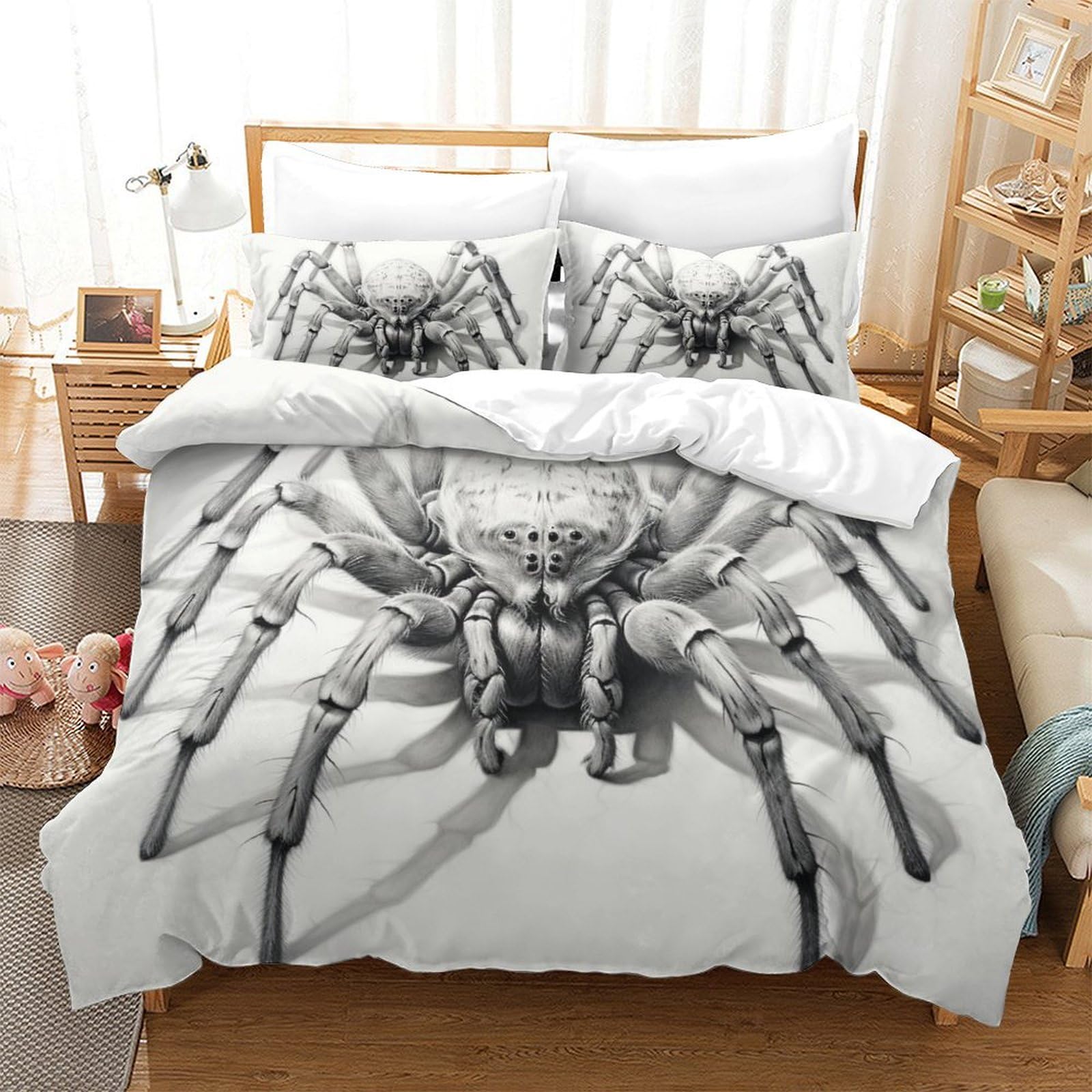 Parure de couette araignée blanche 3D microfibre cadeau pour chambre ado