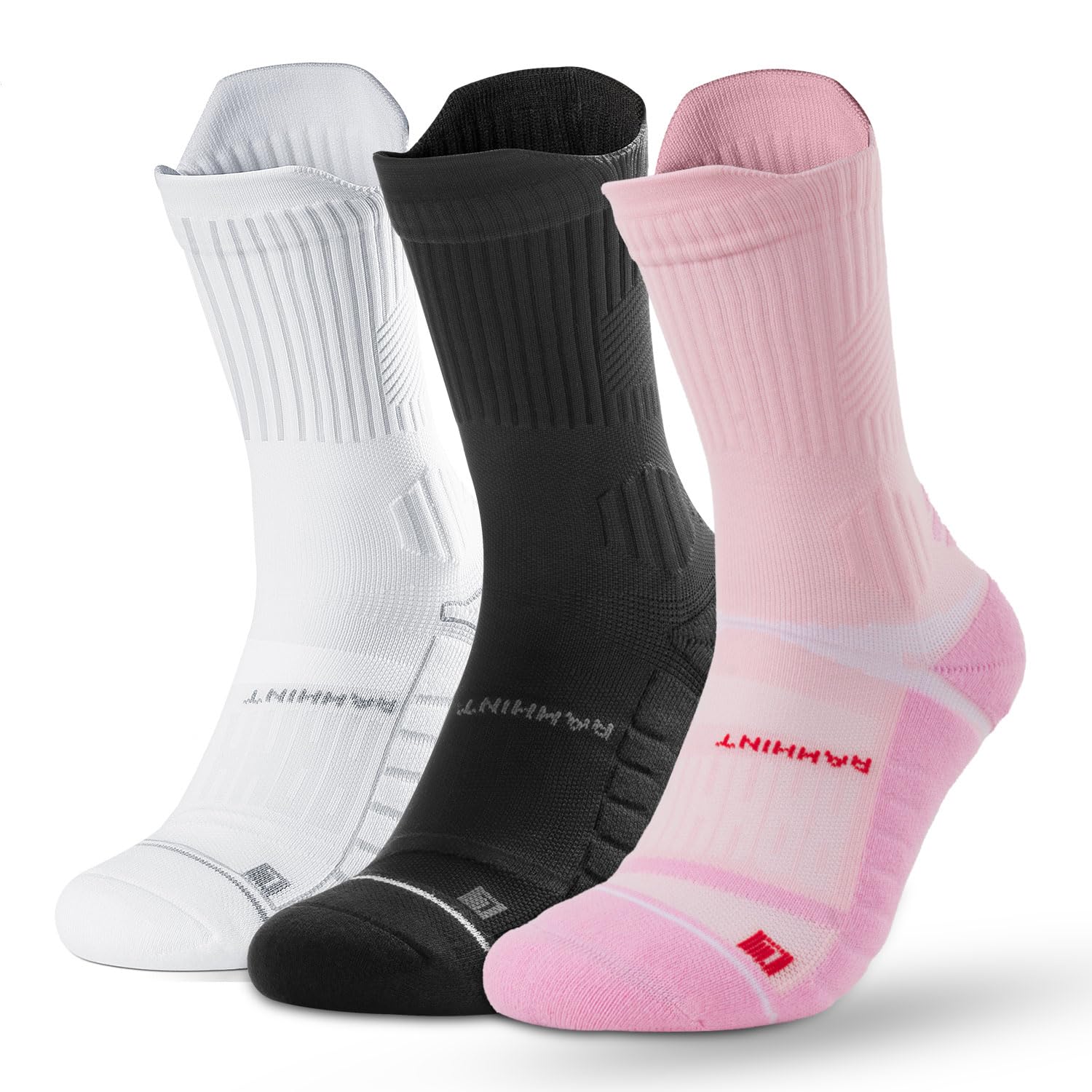 Rahhint Coolmax Compression Running Socks for Women 3 Pairs Cushion Crew Athletic Socks Moisture Wicking Anti-Blister Socks