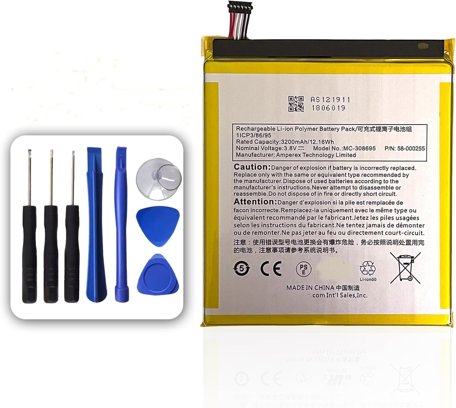12.16Wh 3.8V 3200mAh MC-308695 58-000255 Battery Compatible for ST28 Tablet (with 8 Pieces Repair Tools)