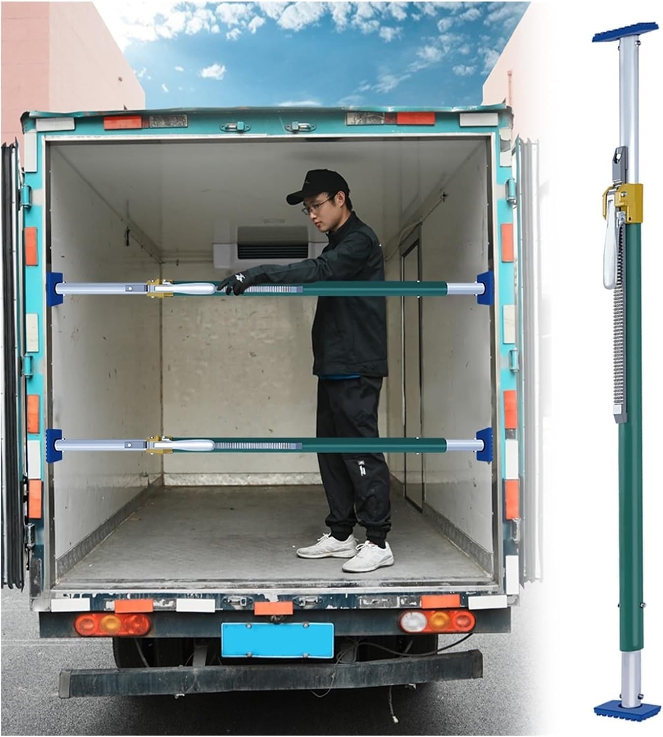 Telescopic Cargo Stabilizer Bars for Trailers/Refrigerated Trucks, Heavy Duty Ratcheting Cargo Bar for Pickup Truck Bed, 440 Lbs Load Aluminum Load Bars Divider Pole(7.4'-8.6'/2260-2640mm)