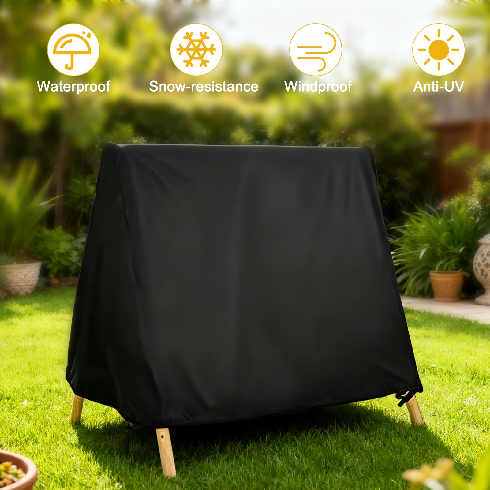 Housse de protection pour balancelle de patio 3 places - Résistante à l'eau et à la poussière - Avec cordon de serrage réglable - Tissu Oxford 210D noir et beige - 216 x 140 x 170 cm